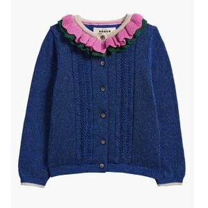 Boden Kids Blue Cardigan with Pink and Green Collar